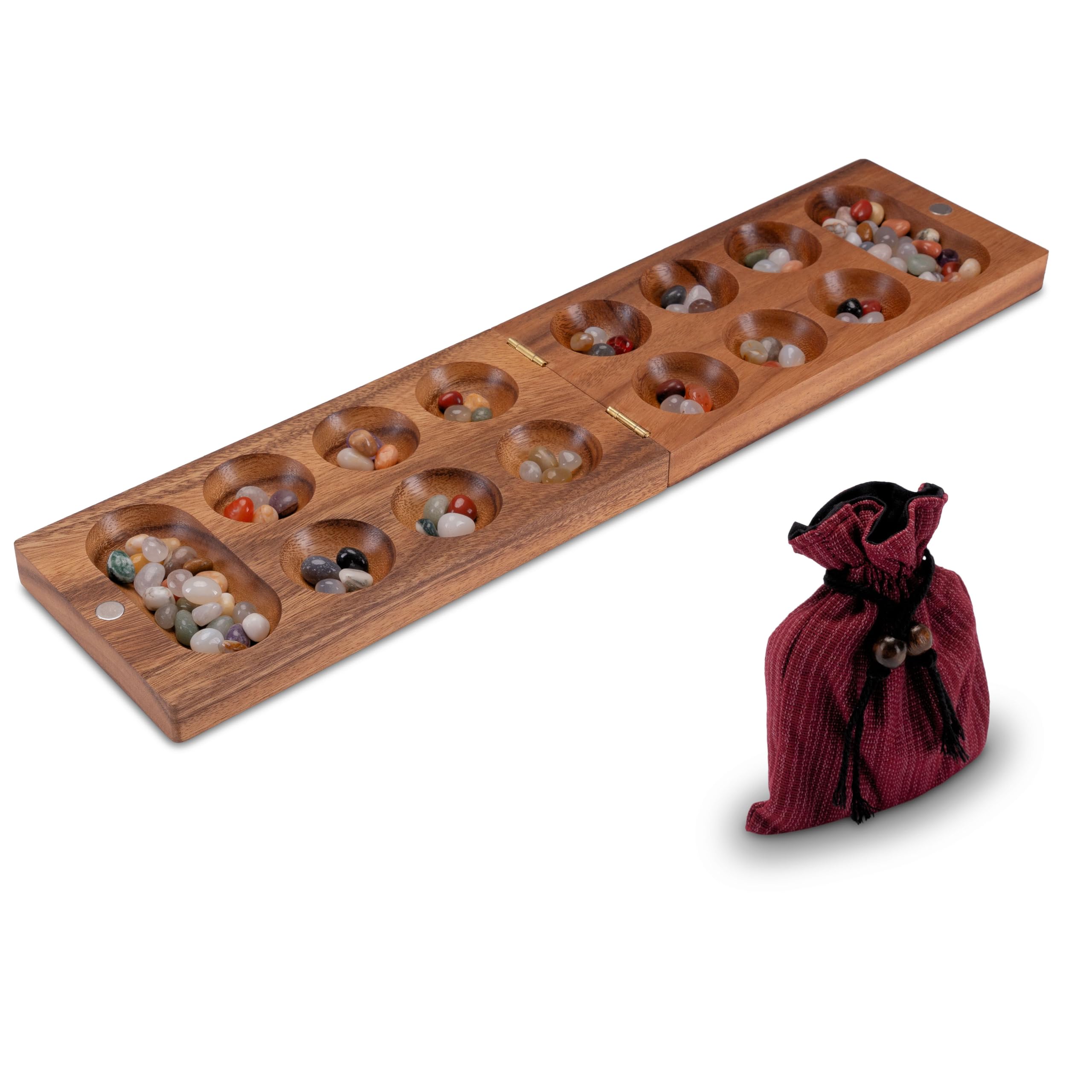 LOGOPLAY Kalaha - Gioco con chiusura magnetica per 2 giocatori, 14 x 49 cm, con pietre preziose
