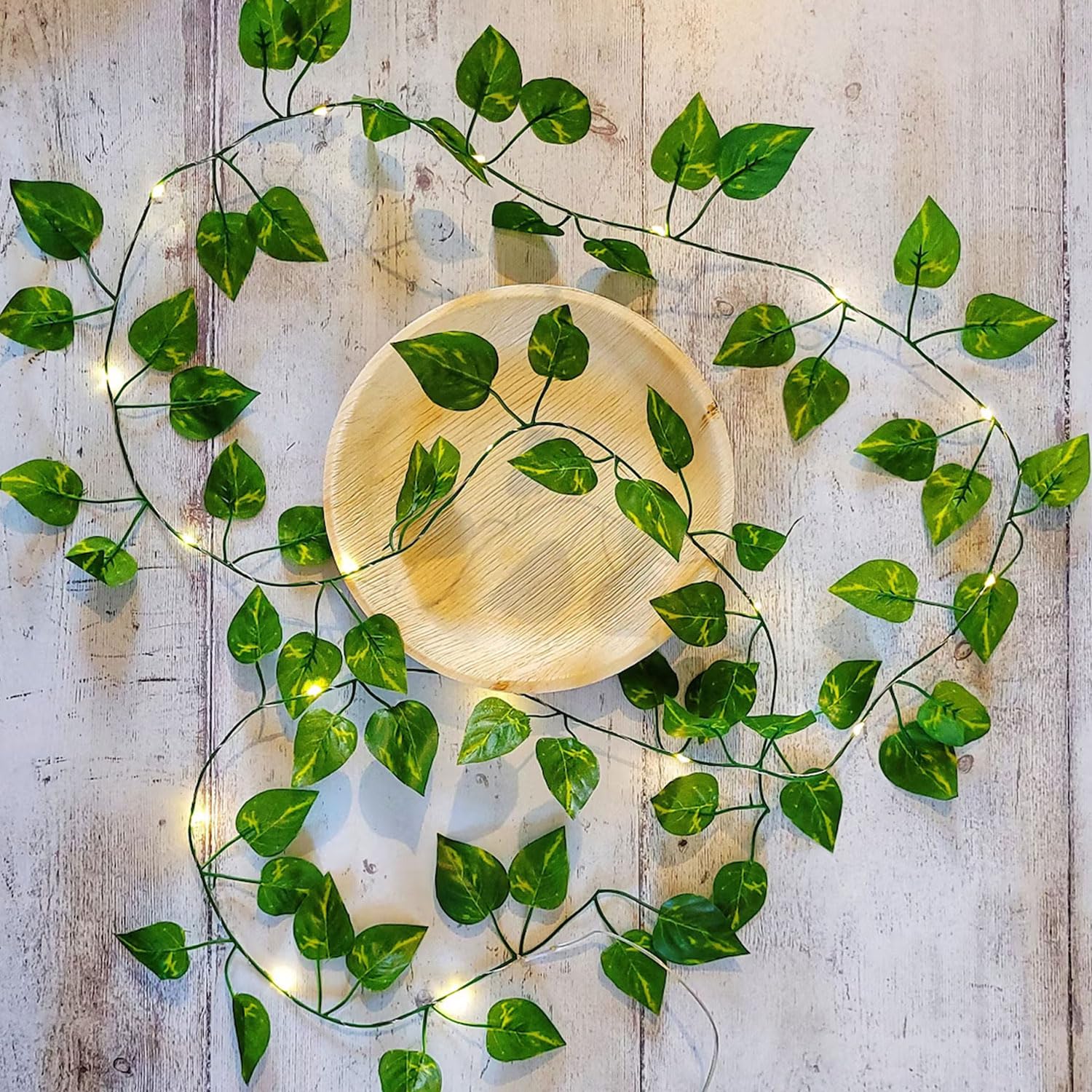 Ariati Scindapus Pack Of 4 Artificial Scindapsus Ivy Garlands And 4 X Lights 2 Meters Each, Battery Operated Fake Ivy Vine Lights, Hanging Greenery Leaf Plants For Bedroom, Garden, Wedding, Party