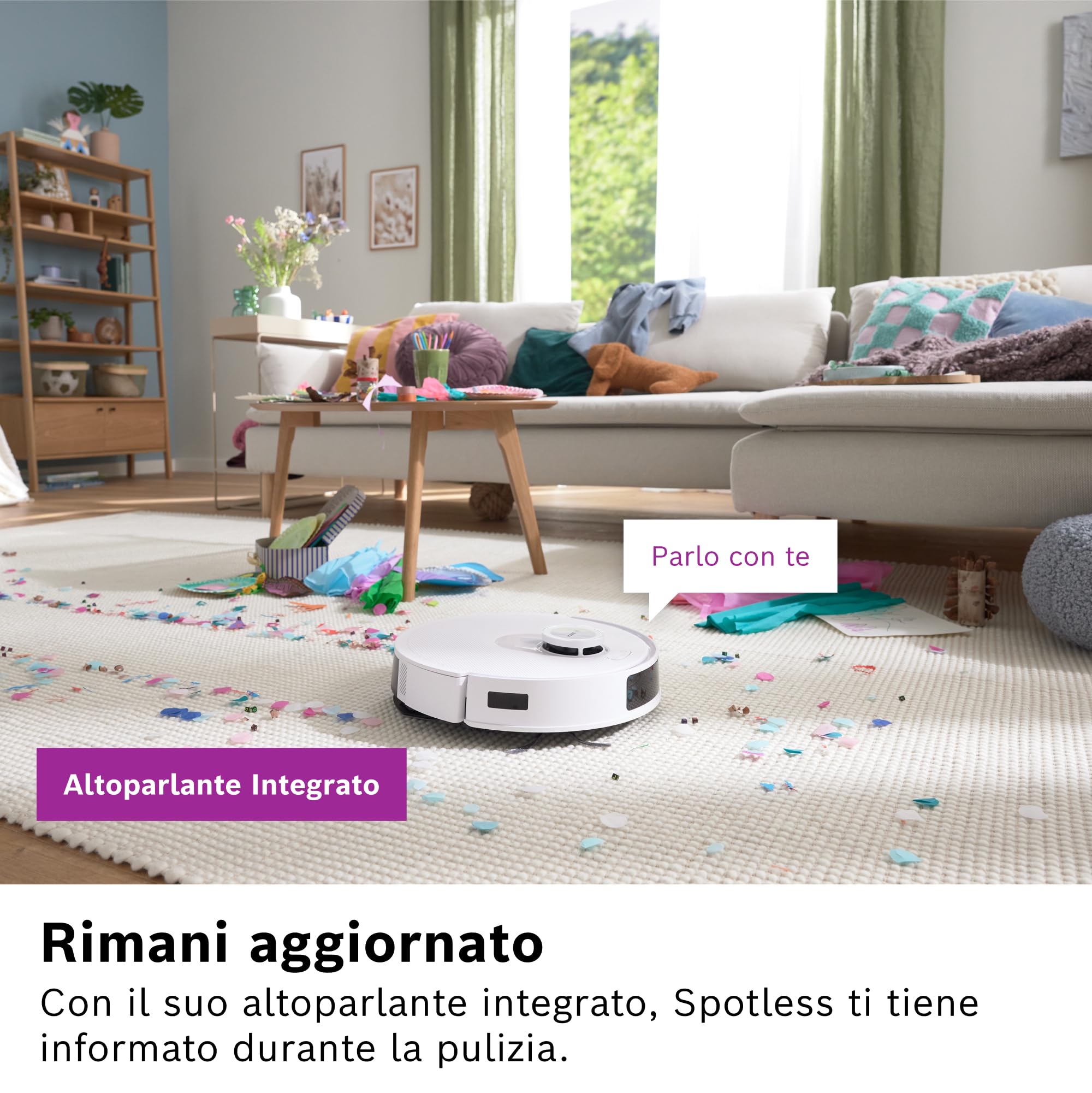 Bosch Spotless+Robot Aspirapolvere e Lavapavimenti,Potenza 11.000Pa,Panno Lavapavimenti Statico,Stazione di ricarica con autosvuotamento,Navigazione Infrarossi Smart Vision,AppBosch HomeConnect,Bianco