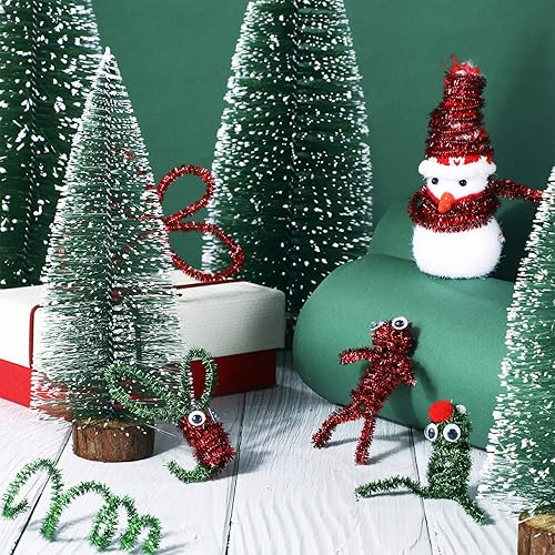 Miniatura 7 de WILLBOND 300 limpiapipas de Navidad de 12 pulgadas con purpurina para manualidades, color rojo y verde, tallos de felpilla coloridos para Navidad,