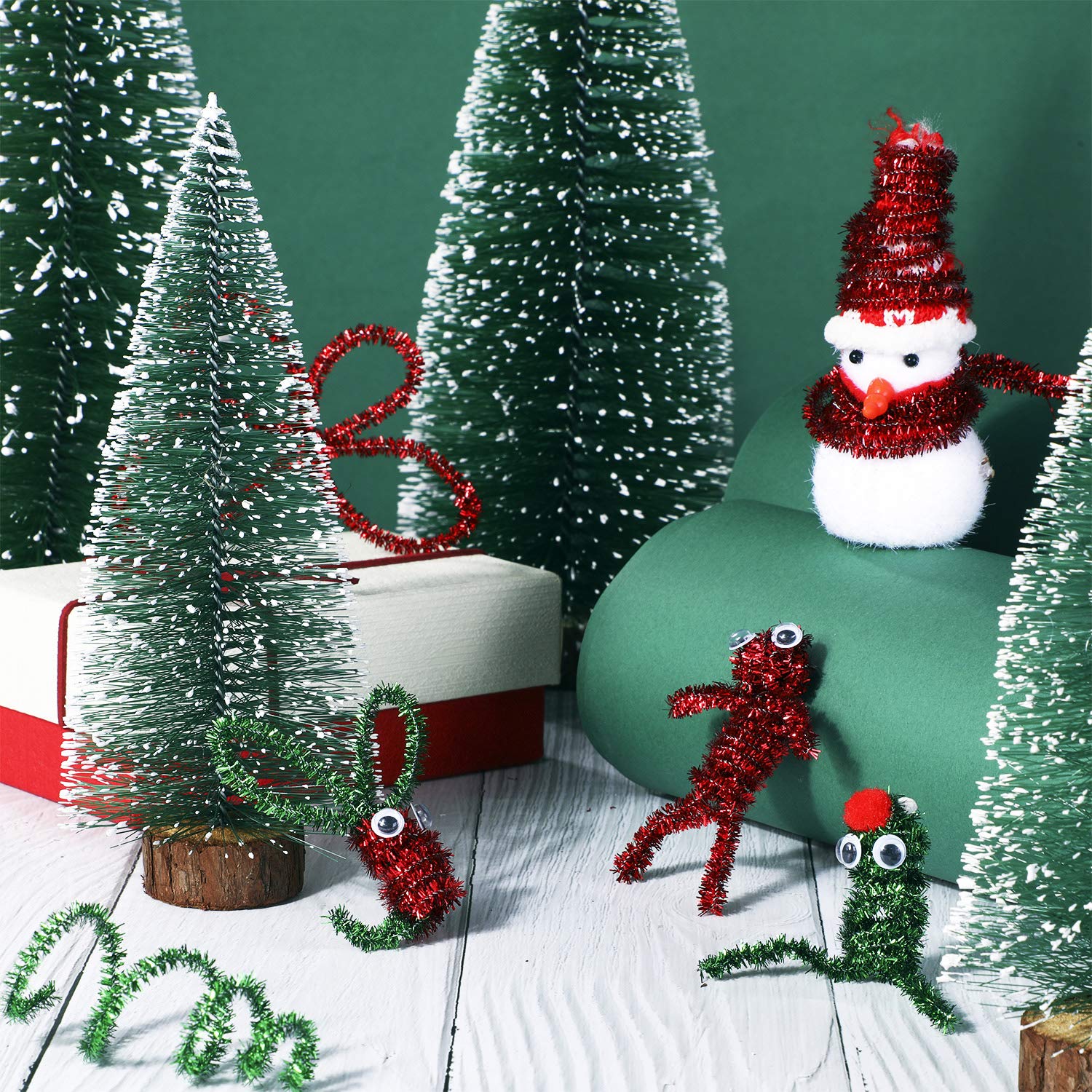 300 limpiapipas de Navidad de 12 pulgadas con purpurina para manualidades, color rojo y verde, tallos de felpilla coloridos para Navidad, manualidades, decoración 7