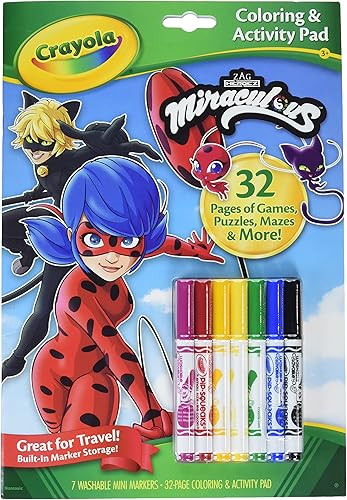 Crayola Almohadilla para colorear y actividades Disney Miraculous 32 páginas para colorear y 7 marcadores regalo