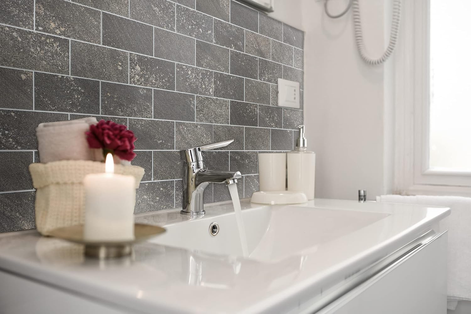 COLAMO Luxury 10 Sheet Black Granite Faux Stone Surface Peel and Stick Rigid Large Subway Tile for Wall,Stick On Kitchen Sink Backsplash Tiles,Self Stick Mosaic Tiles for RV,Bathroom,Accent Wall
