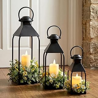Decorative Metal Lanterns Indoor Outdoor, Set of 3 Farmhouse Lantern Hol...