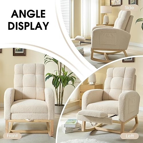 Miniatura 7 de NIOIIKIT Mecedora moderna para guardería, mecedora tapizada de peluche con reposapiés, cómoda reclinable con bolsillo lateral, deslizador mecedora