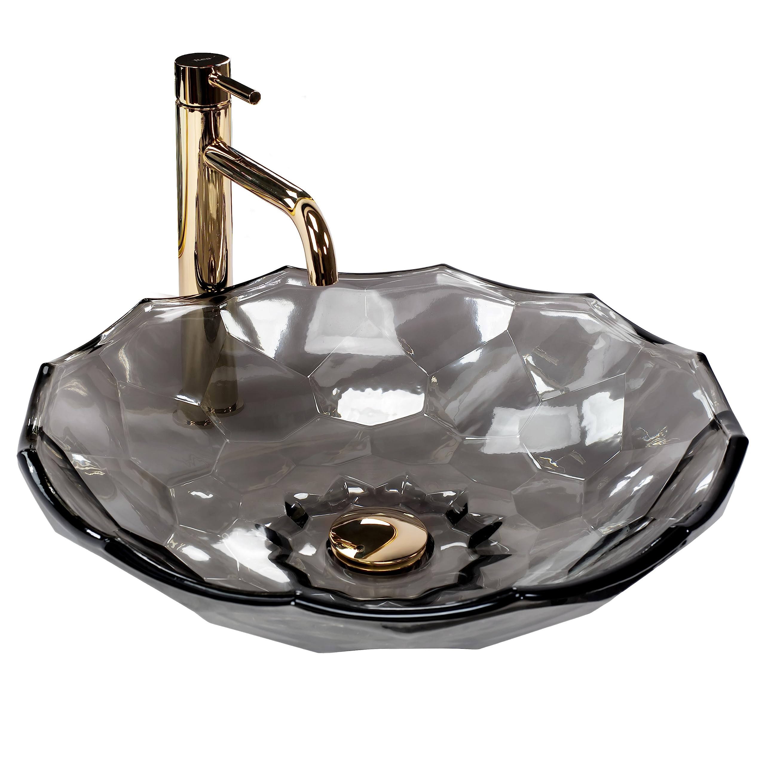 Rea REA-U5068 Bathroom Sink Made of Glass Arctic Black-black-REA-U5068, Transparent
