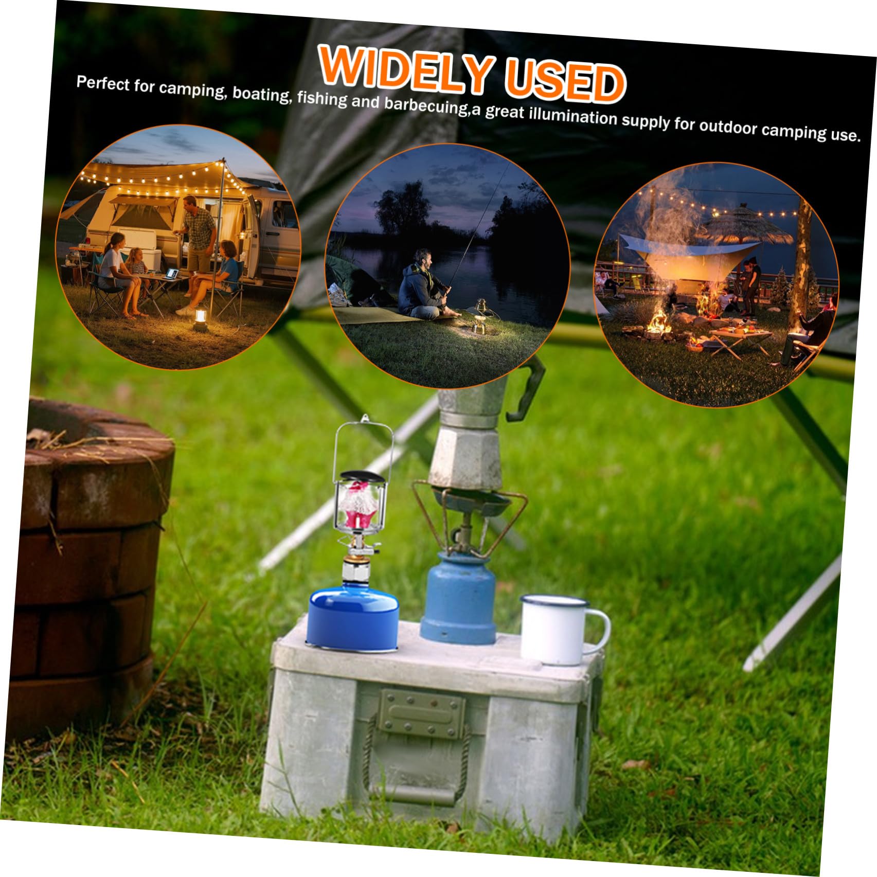 Lampada da Campeggio a Gas per Tenda, Luce Portatile | Uso Outdoor in Campeggio, per Bombola Gas Americana, Struttura in Rame con Acciaio Inox