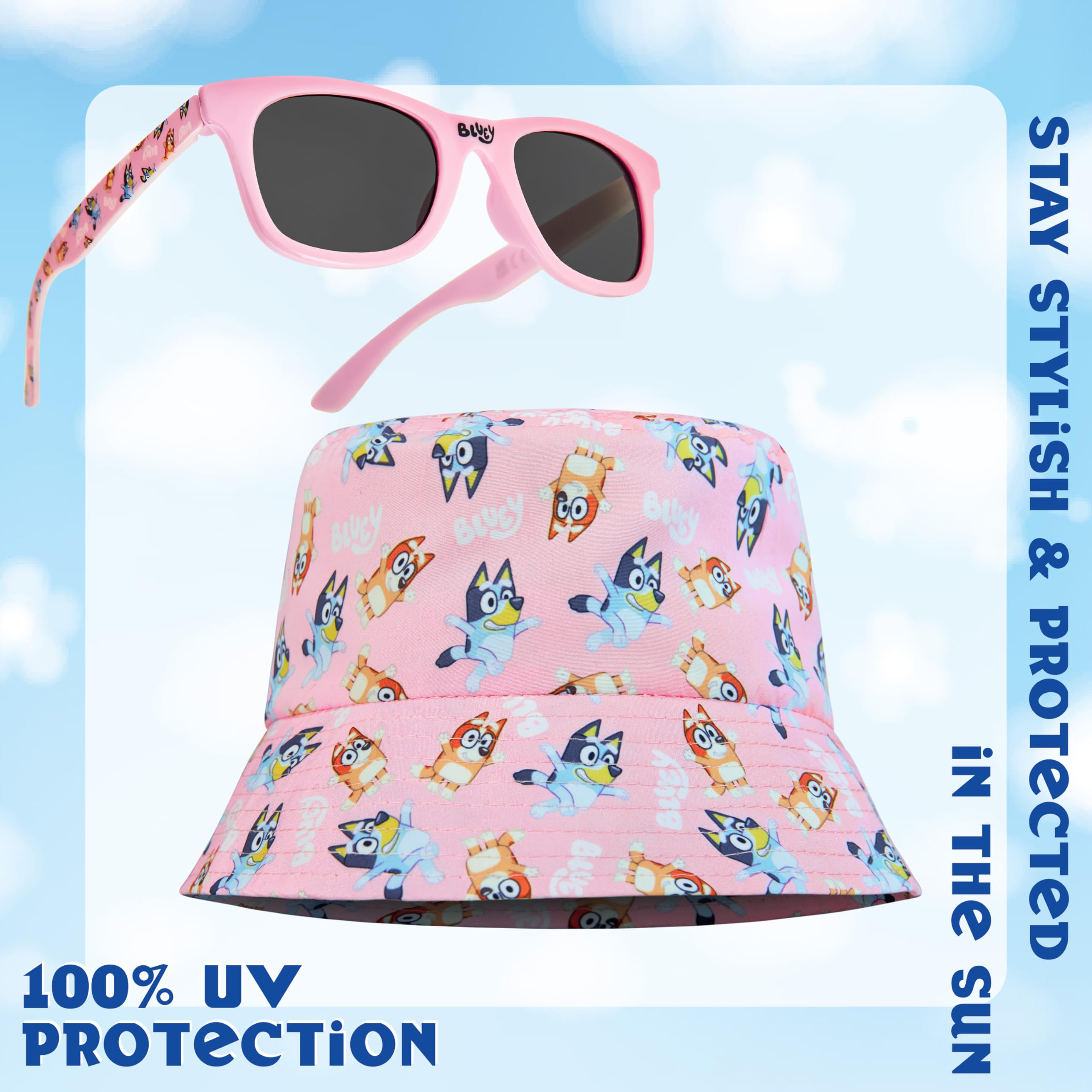 Bluey Sombrero de Pescador y Gafas de Sol para Niñas, Gafas con Protección UV