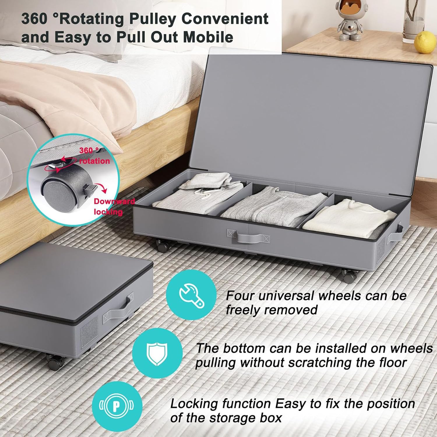Under The Bed Storage Containers, Underbed Storage with Wheels,Under Bed Shoe Storage,Under Bed Rolling Storage,Large Under Bed Storage,Underbed Drawers,Underbed Storage with Lid,Gray