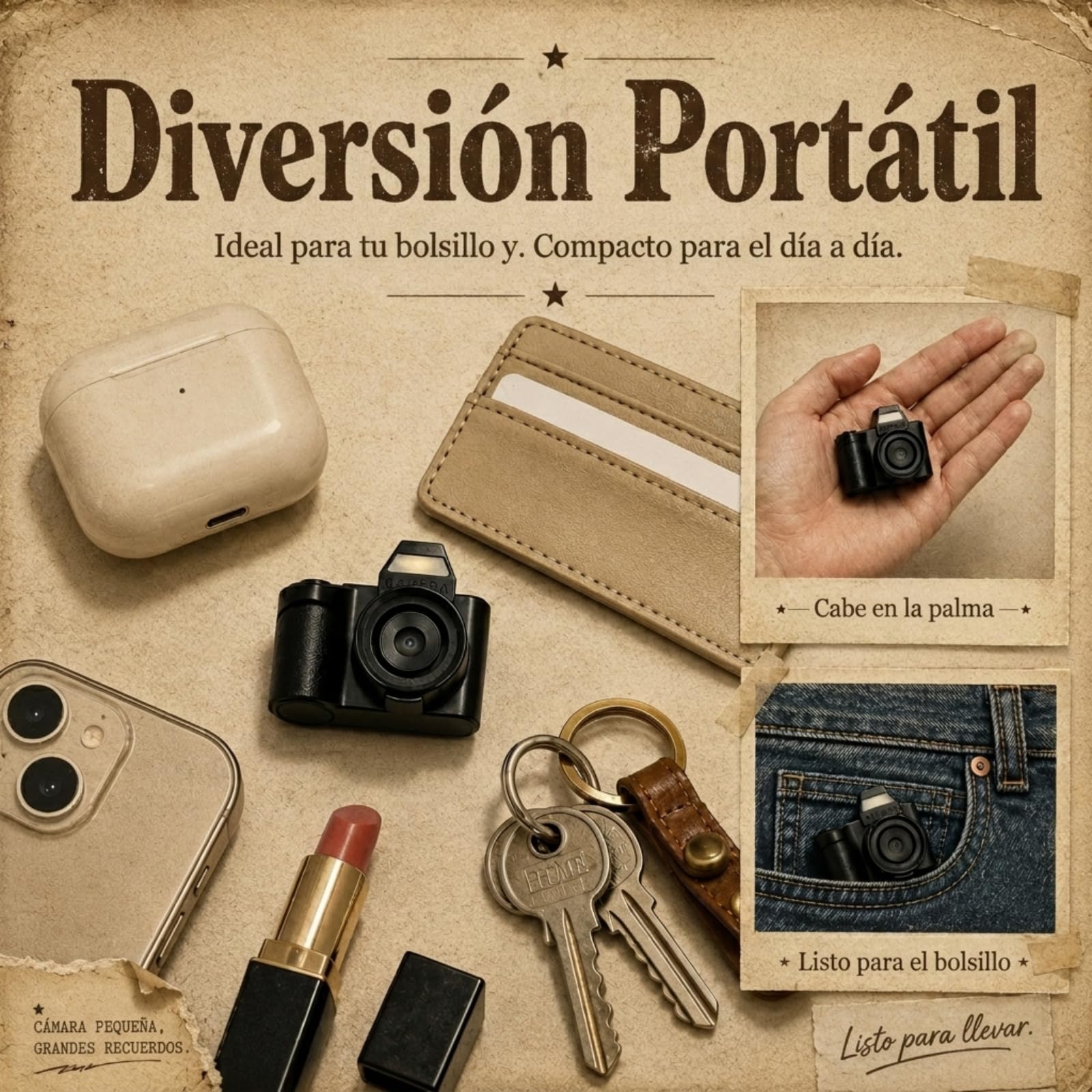 Mini Camara Digital - Maxmango 1.3'' 1080P Mini Camara de Fotos Portátil con 64 GB, Videocámara de Bolsillo para Viajes, Vlogs y Entretenimiento (Negra)