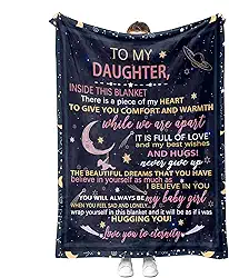 YunTu to My Daughter Cobertor de pai mãe, cobertor quente com letras para filha, presentes de aniversário para filha de mãe e pai, presentes de dia dos namorados para filha (carta noturna, 101,6 x 127