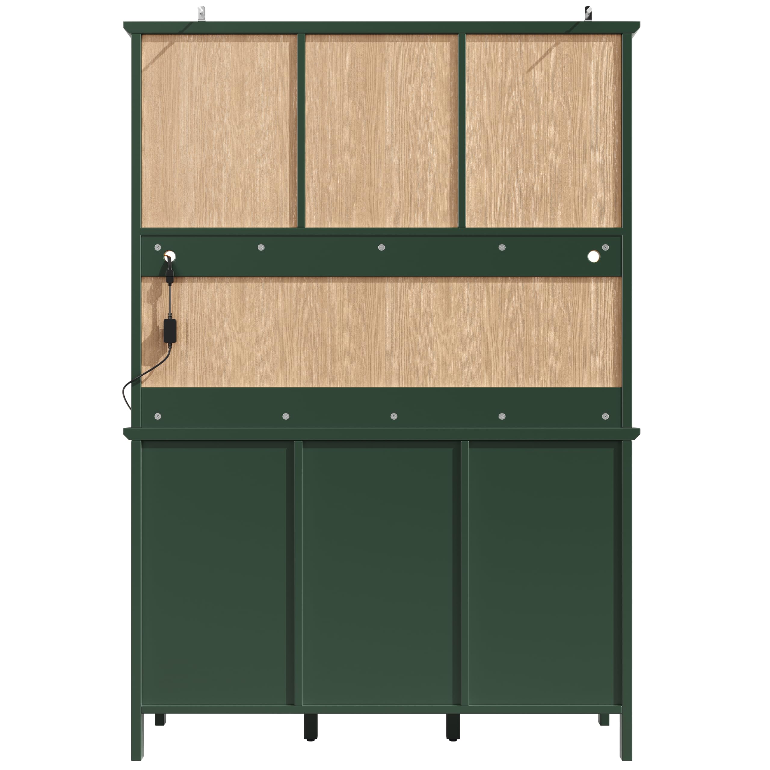 Kebnor hohe Küchenschränke, Sideboards, Küchenschränke mit braunen Glastüren und LED-Beleuchtung, grün (120 x 40 x 179 cm)