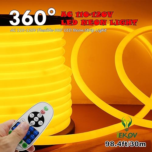 Actualización Luz LED neón de 360, IEKOV AC de 110-120 V, tira de luz LED de neón flexible de 360 grados, regulable e impermeable, cuerda de luz LED