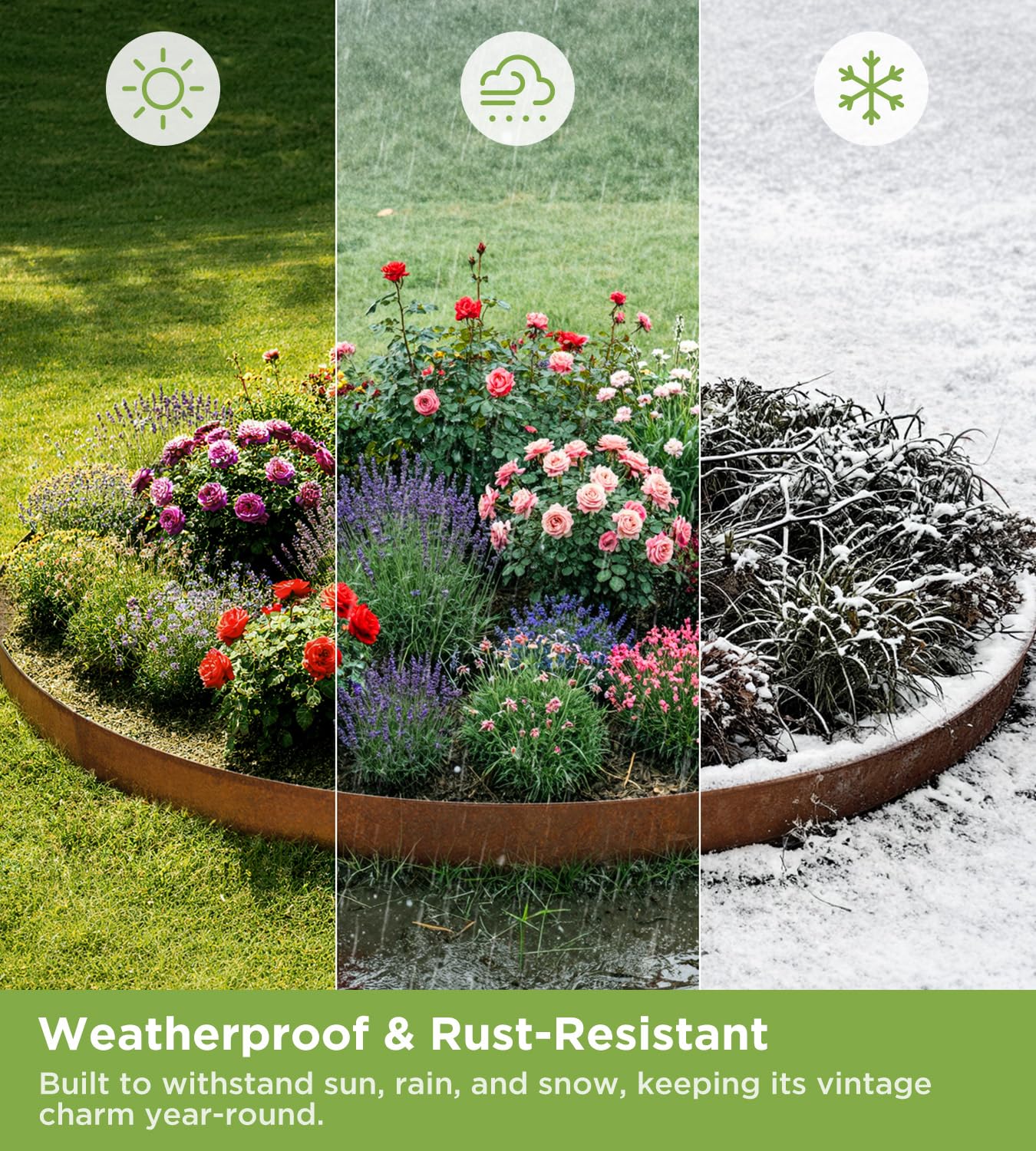 Bordure de pelouse en acier Corten 10 m - Bordure de parterre en métal de 15 cm de haut, épaisseur 0,6 mm - Bordure de parterre flexible avec aspect rouille - Avec une paire de gants et un connecteur