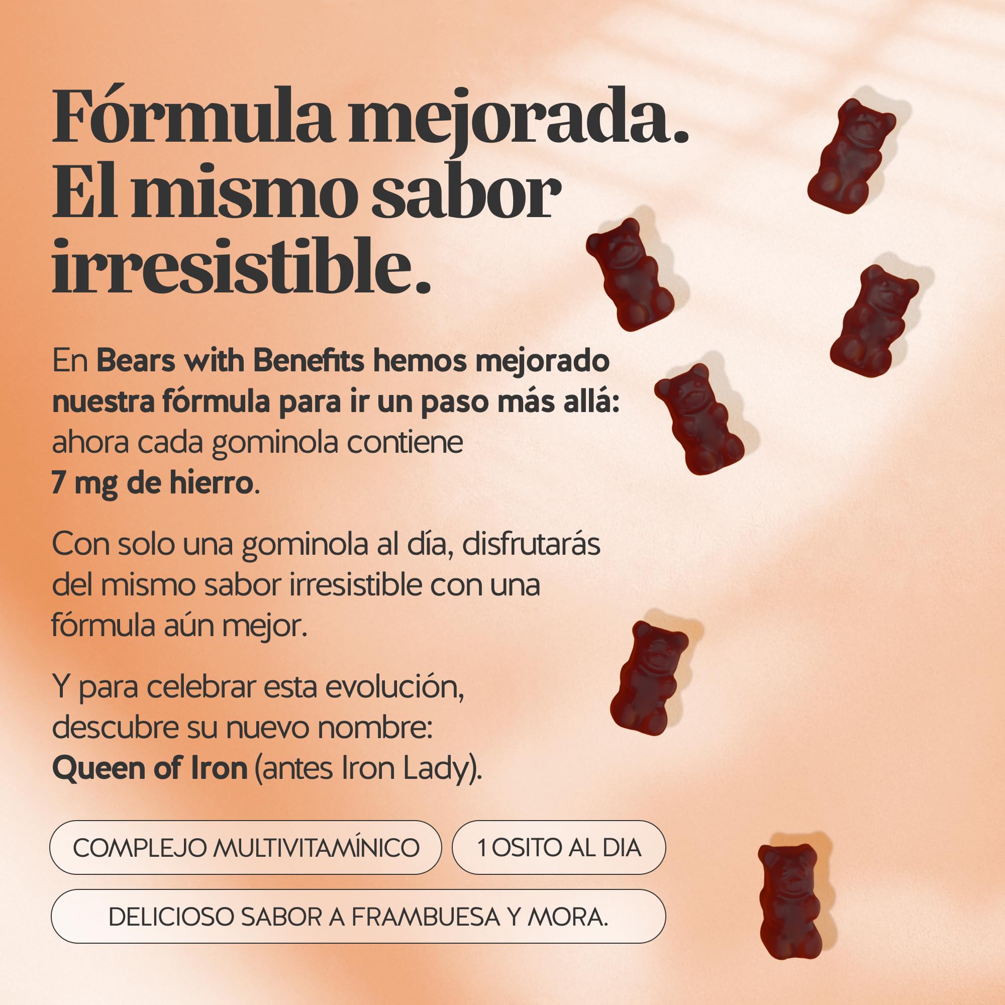 Queen of Iron Power Complex - Gominolas de Energía y Vitalidad - Hierro con Vitamina B12, B1, B6, C, D y Yodo - 90 unidades (3 meses) - Sin azúcar, Vegano - Bears with Benefits