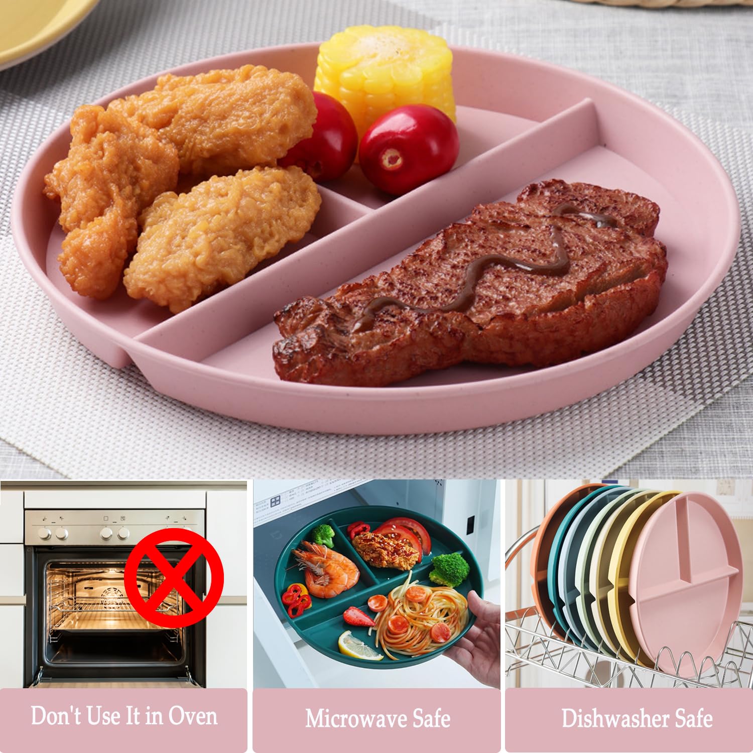 Piatto Con Divisori Bambini Greenandlife Piatti Piani In Plastica Infrangibili, Piatti Per Il Controllo Delle Porzioni Da 9", Set Di 4 Piatti Da Porzione Riutilizzabili, Piatti Piatto Con Divisori Per Dieta - 7