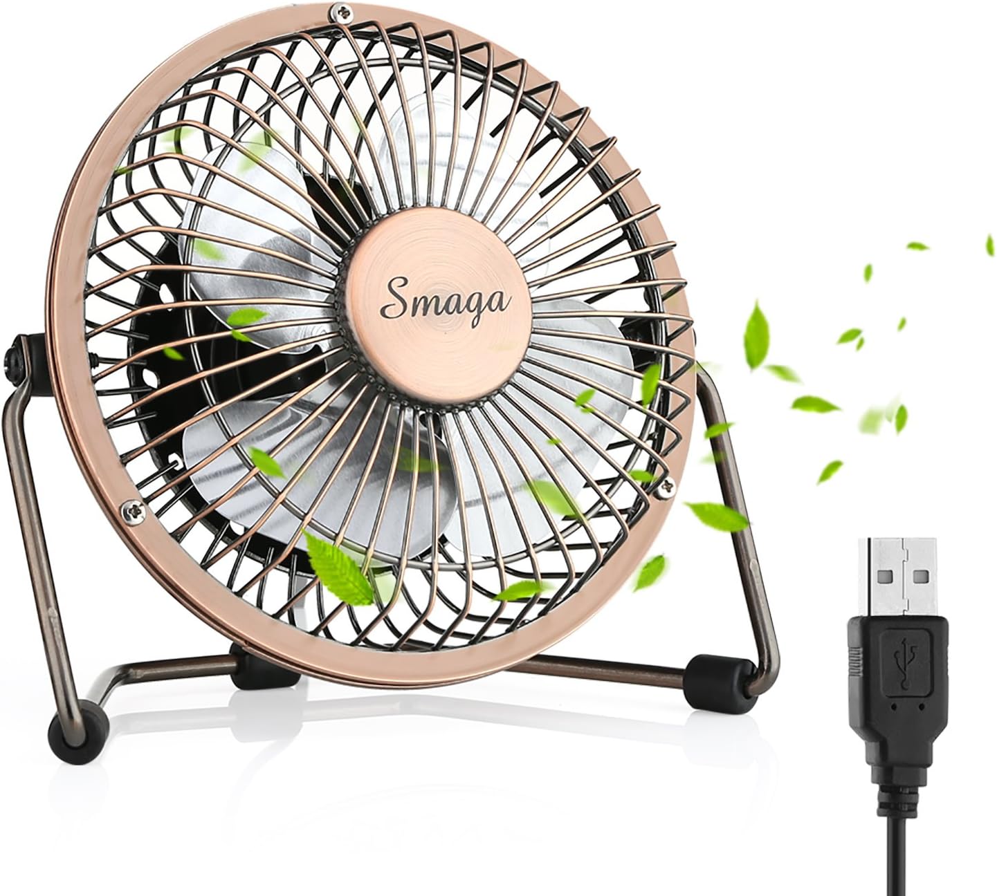 Mini USB Personal Desk Fan - 4'' & Metal & Retro & Quiet & Portable & Free Angle Rotation & ON/OFF Switch & Best for Home, Household, Table, Office, School, Outdoor Travel (Bronze)