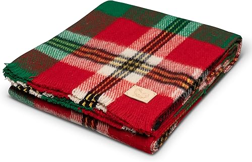 Miniatura 2 de Manta de lana a cuadros de tartán, cálida, gruesa, pesada, 5 libras, 675 GSM, lavable a máquina, calidad tradicional de reliquia, rojo y verde