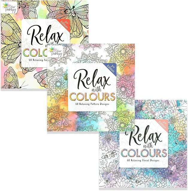 Styloo Adult Colouring Books, Set of 3 Books, 180 Designs  Animal, Floral, and Pattern Illustrations  Mindfulness and Relaxing Drawing Pad - Series 1