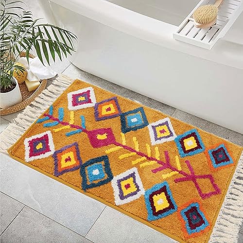 Miniatura 1 de NVOART Alfombra de baño bohemia con borlas, color naranja, antideslizante, con flecos, para casa de campo, esponjosa, lavable para tubo, lavabo y