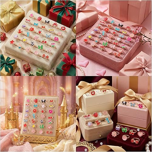 Miniatura 9 de 36pcs Little Girl Alloy Jewelry Rings, Adjustable, No Duplication Kids Play Ring in Box,Pretend and Dress Up Rings for 4-12 Year Old Girls Birthday