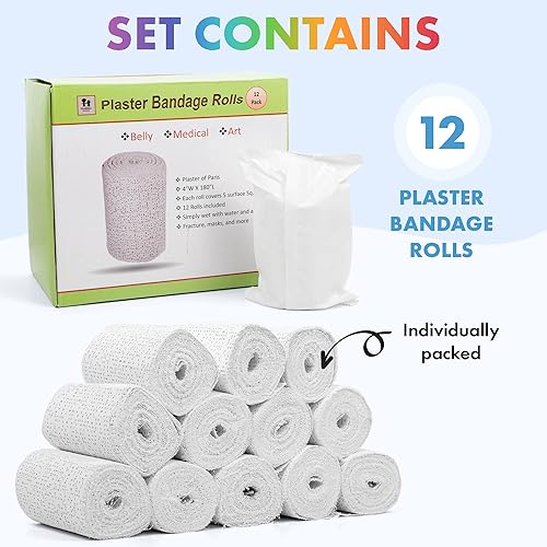 Miniatura 2 de Rollos de yeso de París, 12 piezas, gasa de ajuste rápido para maché, fundición del vientre y esculturas Vendajes de arte y manualidades