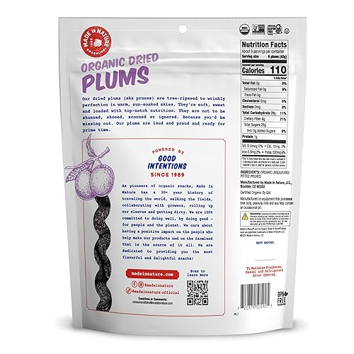 Vista 10 de Made In Nature Ciruelas secas orgánicas, 6 onzas (paquete de 6) – Snack vegano de frutas secas sin OMG