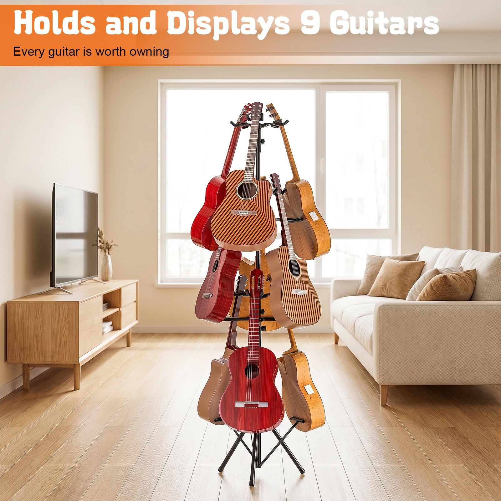 Tuelaly Gitarrenständer, verstellbarer 9-Gitarrenständer, Multi-Display-Rack mit schützender Gummipolsterung, hält drei elektrische oder akustische Gitarren [Objektobjekt]