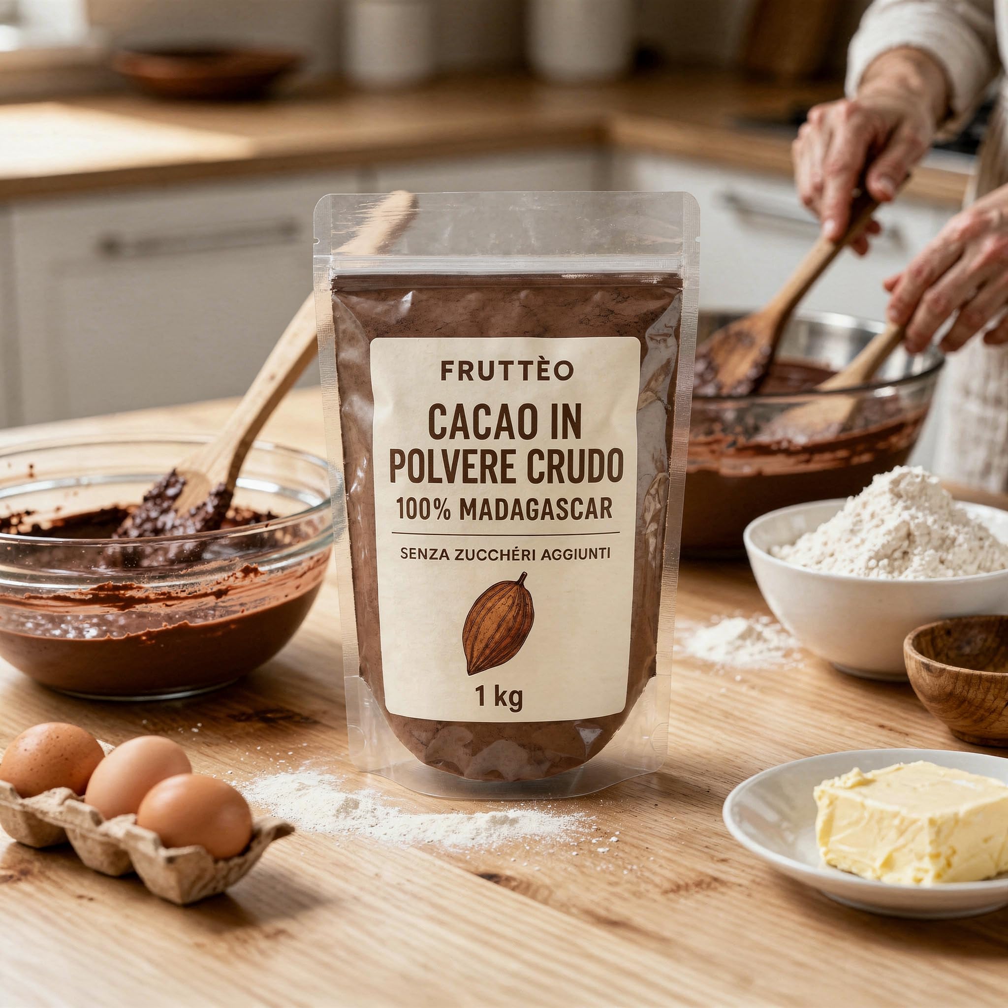 Cacao Amaro in Polvere 1 Kg Madagascar – 100% Puro Non Alcalinizzato – Gusto Intenso e Aromatico – Ideale per Dolci, Pasticceria e Bevande – Qualità Premium