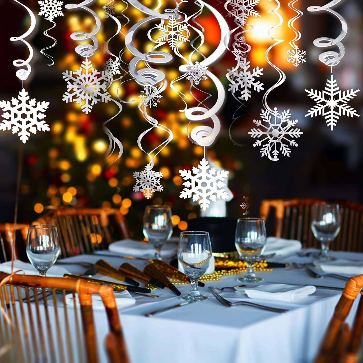 40 Weihnachten Winter Girlande Schneeflocken, Hängende Spiralen Wirbel Deko Luftschlangen Party Dekorationen Folienspiralen Zum Aufhängen Deckenhänger Spiral Girlanden Hanging Swirls