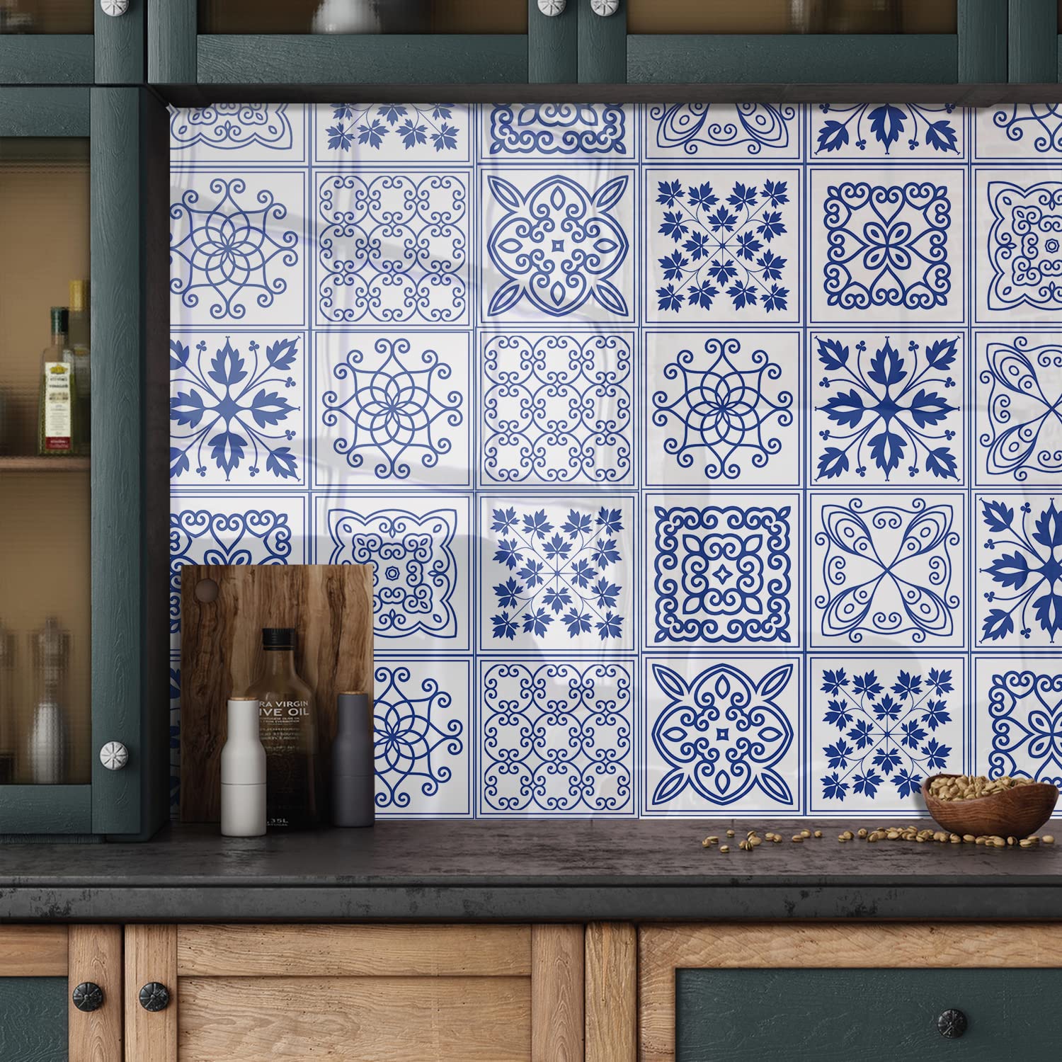 20Pcs Wall Tile Transfers Sticker for Home Decor, Peel & Stick self-Adhesive splashback, Tile Decals for Living Room Kitchen Bathroom Decor, 20cmX20cm/8inchX8inch, Blue China