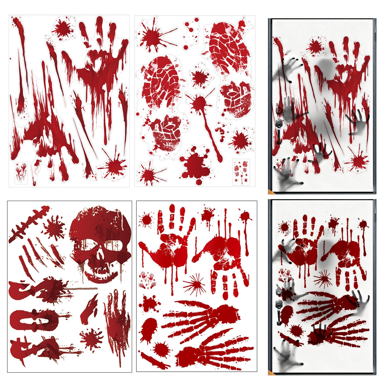 Strrng No 4 Sheets Halloween Window Stickers,Scary Bloody Halloween Window Decorations,Bloody Handprint Footprints Windows Stickers,For Indoor Decor For Windows,Walls,Door Halloweens Party Decorations