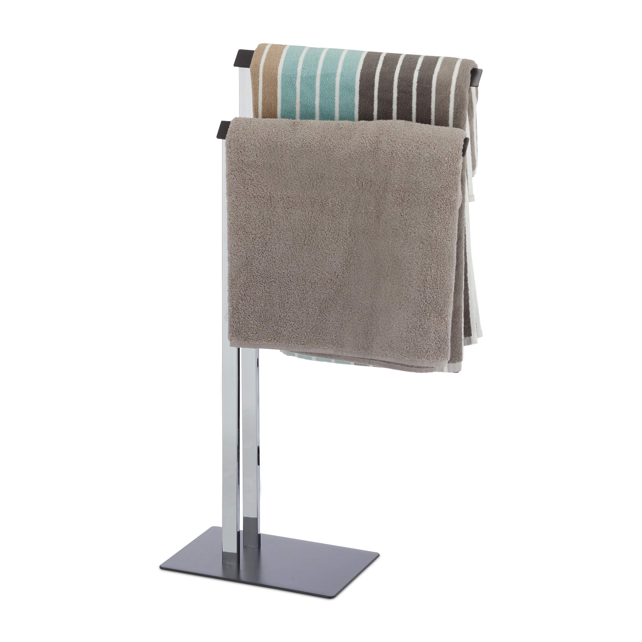 Relaxdays Anthracite Porte Pied, Support pour Serviettes de Bain 2 Barres, 82 x 46 x 20 cm, Chrome, Acier