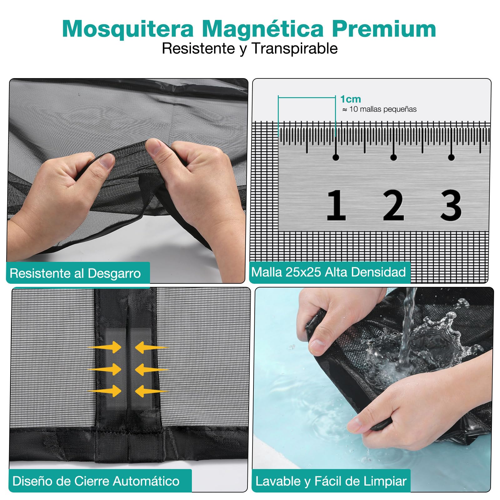 HALIDOOR Mosquitera Puerta Magnética 70x215 cm Negra, cortina mosquitera con imanes, Cierre Automático sin Taladrar, Malla Fina, Poliéster Resistente para Puerta Exterior, Balcón, Salón y Entrada — view 2