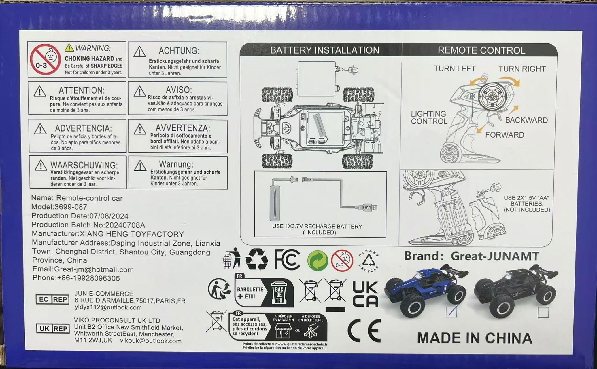 Voiture télécommandée RC Voitures 1:16 Tout-Terrain Monster Truck Phares à LED, Jouet de Voiture RC 20 km/h Cadeau pour Enfants Garçons 3 4 5-12