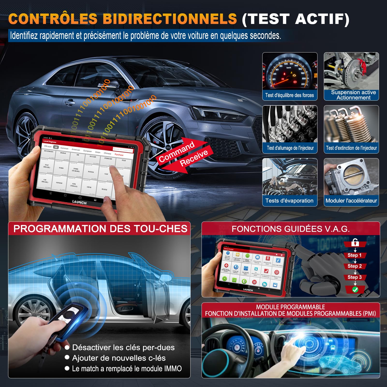 Launch X431 Pro Elite OBD2 Valise Diagnostic Auto, Bi-directionnel