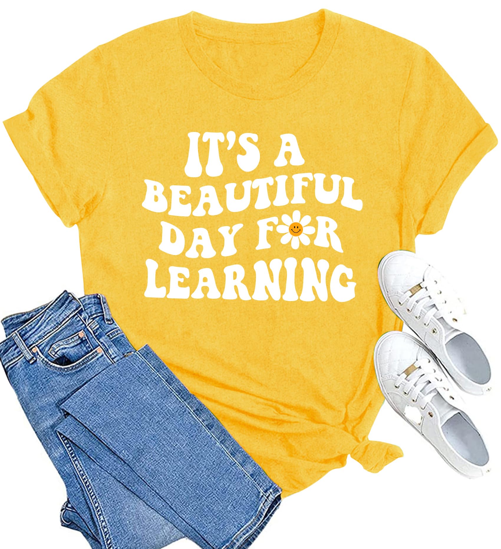MAIHUN Women Teacher Life Shirt Teacher Gift Short Sleeve Shirts It s a Beautiful Day for Learning T-Shirt