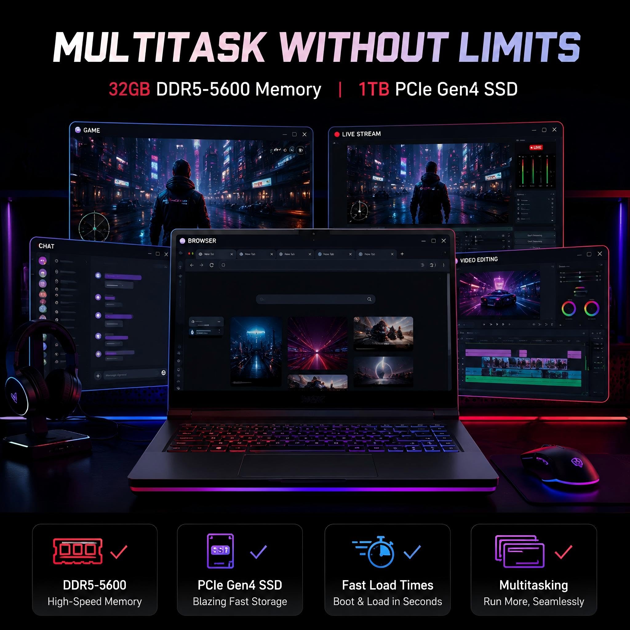 ASUS Ordinateur portable de jeu ROG Strix G16, processeur graphique NVIDIA GeForce RTX 5050, Intel 16-Core i7-14650HX, 16" FHD+ 165 Hz/3 ms, 32 Go DDR5, 1 To SSD, Wi-Fi 7, Windows 11 Pro