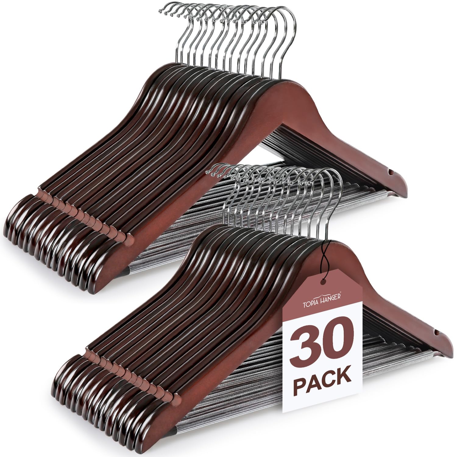 Pack 20 Perchas Madera Cerezo Con Gancho Giratorio 360°: Organiza Trajes Y Chaquetas Sin Arrugas