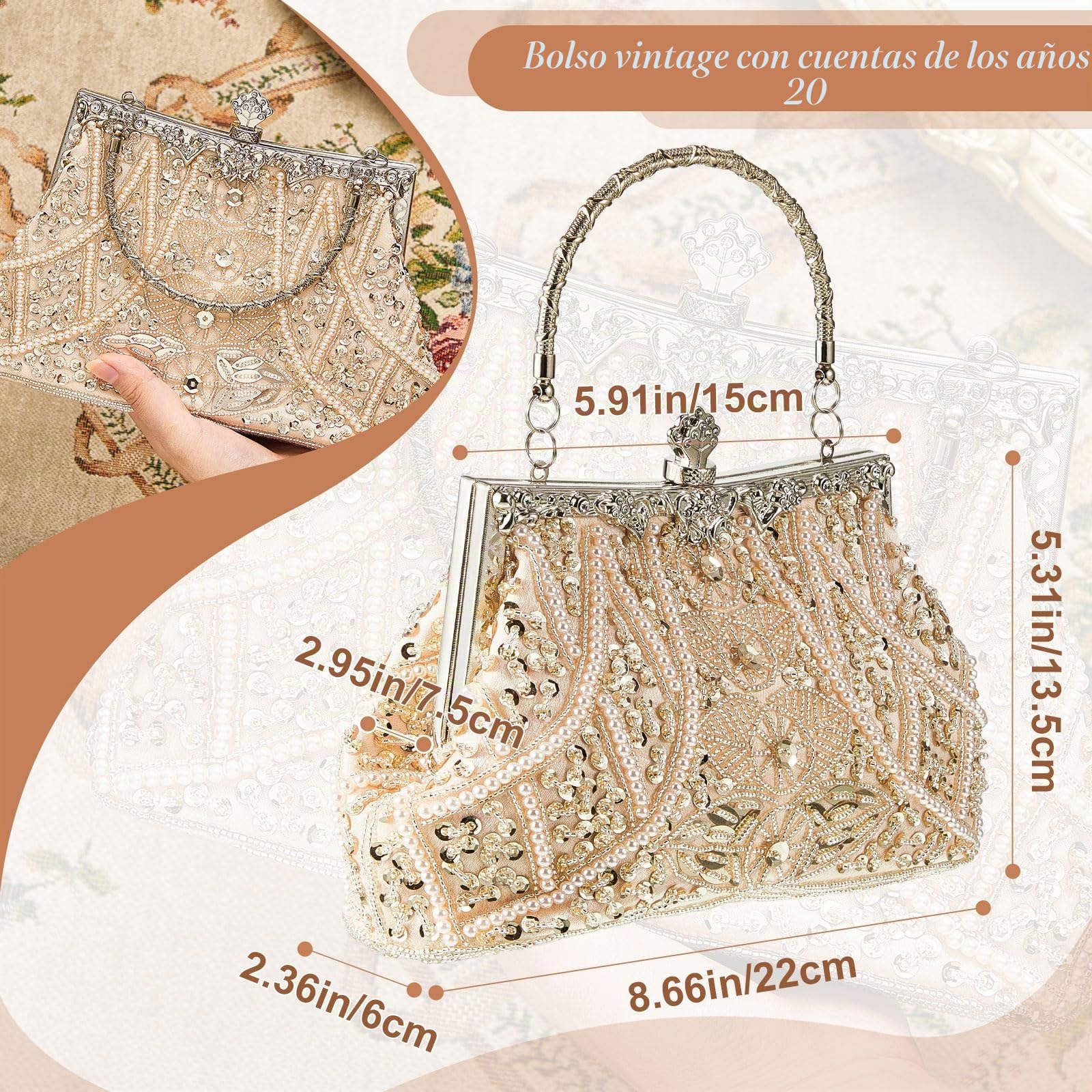 Amylove - Bolso de noche con cuentas, diseño años 20, complementos formales vintage para mujer, regalo de boda y fiesta