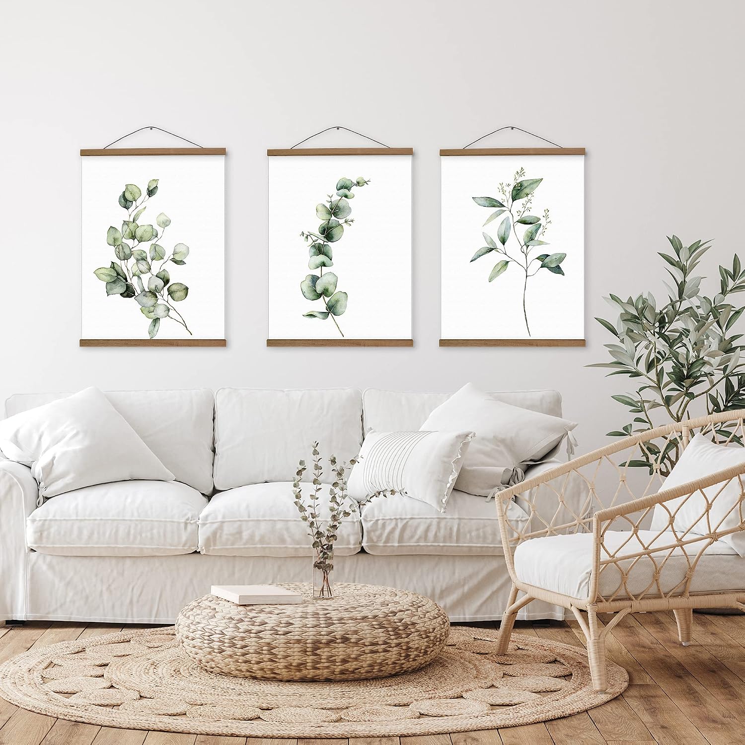 Plant Canvas Wall Art for Living Room, Set of 3 Wall Art for Bedroom Above Bed Botanical Wall Art Prints, Wall Artwork 3 Piece Poster with Modern Eucalyptus Prints Wall Decor Canvas Panels 18x24