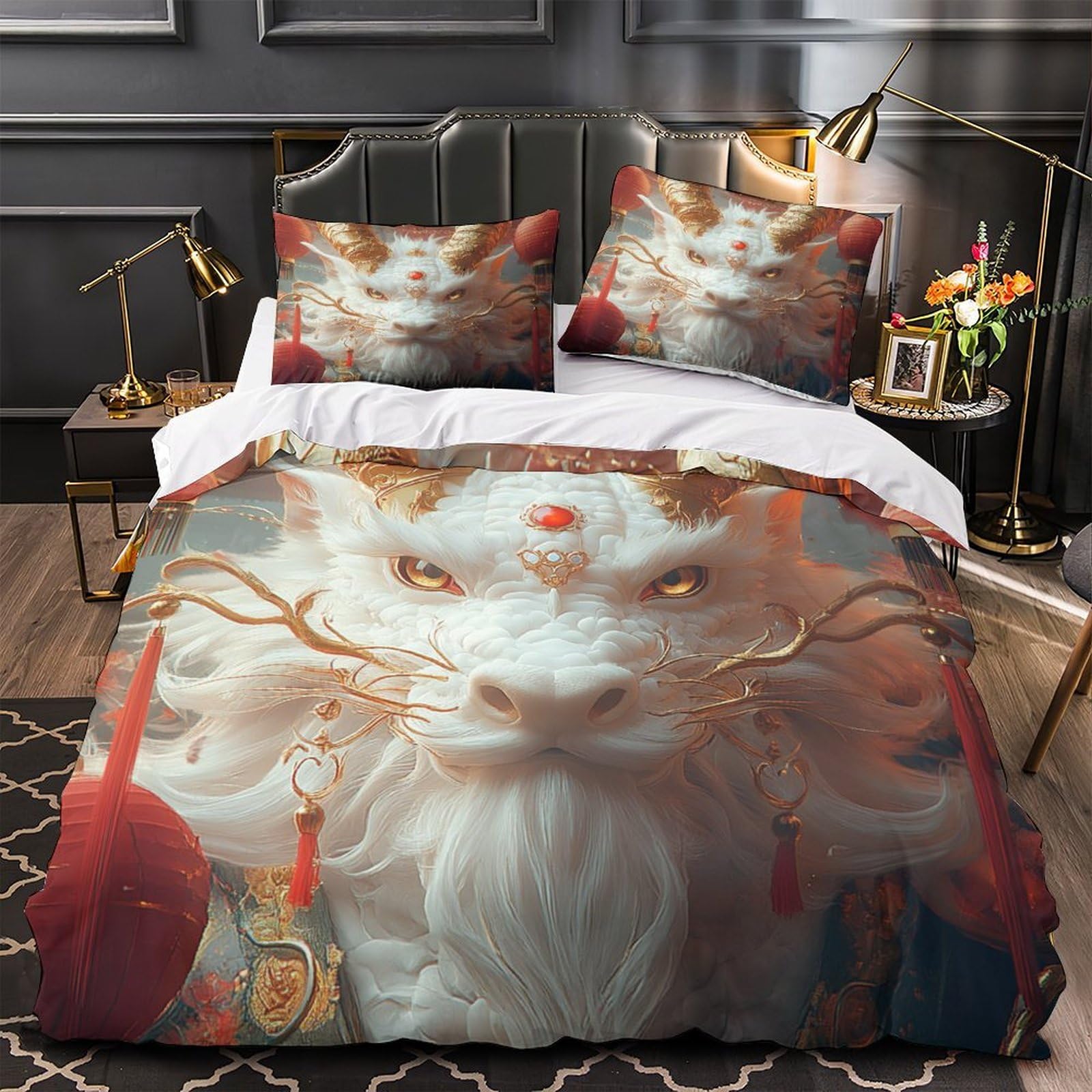 Parure de lit dragon 3D imprimé en microfibre king size 220x240cm avec taies d'oreiller premium