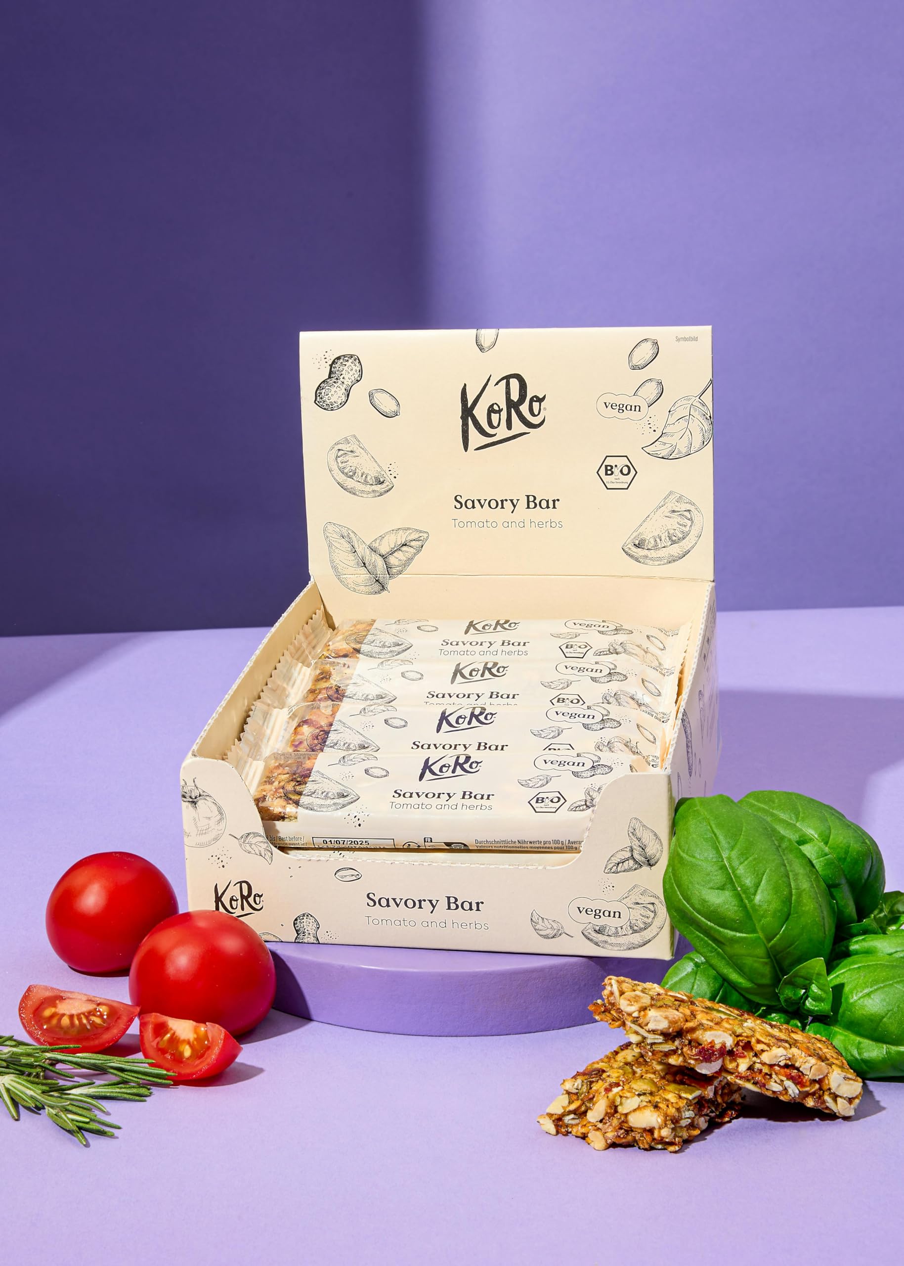 KoRo - Barretta salata alle arachidi con pomodoro ed erbe bio 12 x 40 g - Alternativa alle barrette dolci - Fonte di fibre e proteine - Vegan