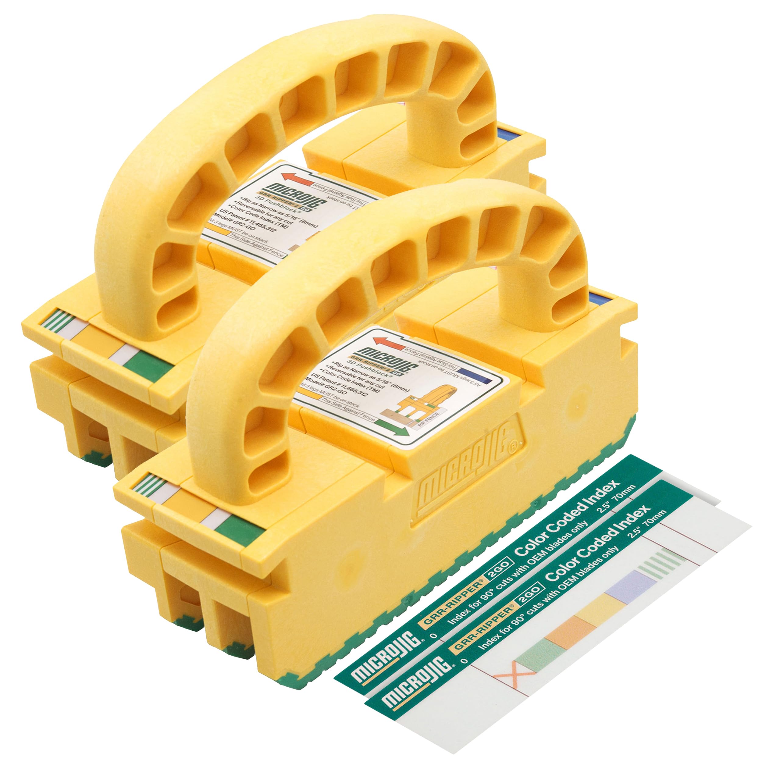 Microjig Grr-Ripper 2Go Push Block For Routers, Jointers, Band And Table Saws, Woodworking Tool, Extreme Grip, Gr2-Go-2 Pack
