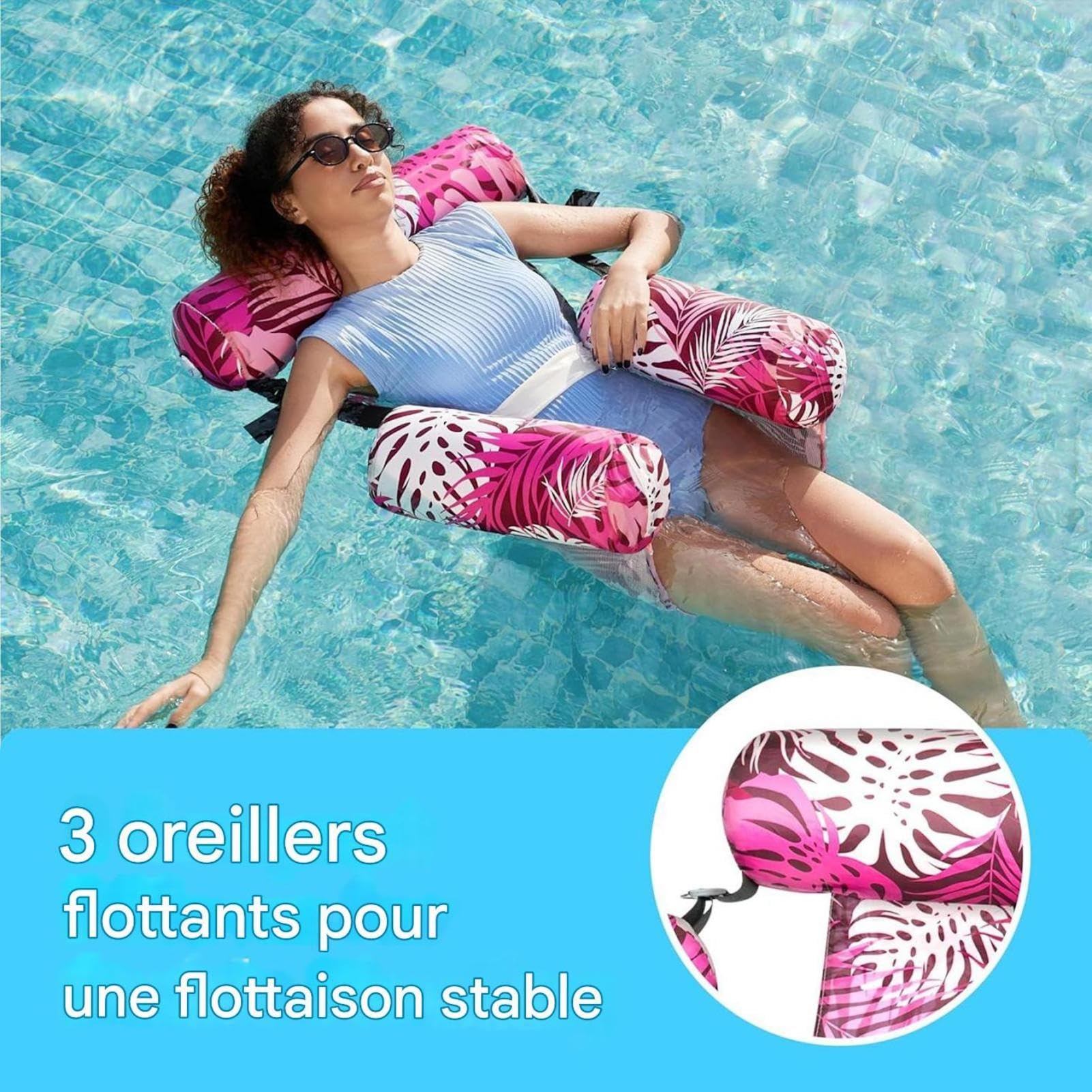 Flottant Hamac Gonflable,4 in 1 Bouee Piscine Adulte,Hamac Flottant,Matelas Piscine,Flotteur Gonflable,Accessoire Adulte pour Plage Vacances Partie