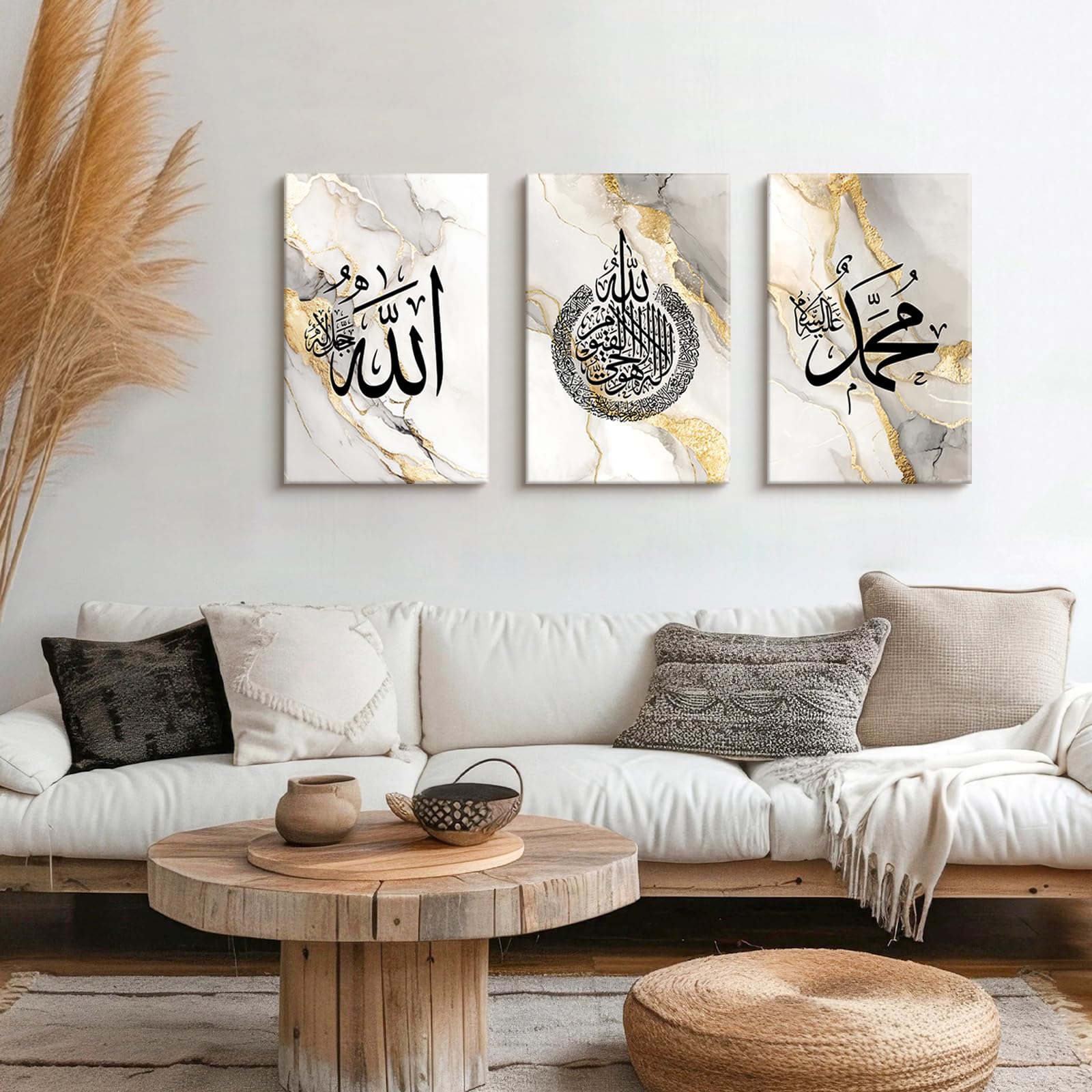 3 Pcs Wooden Framed Canvas Wall Art Set Bohemian Sage Green Canvas Prints Poster Geometric Line Beige Green Pictures for Living Room Bedroom Dinning Room Hallway Stairs Wall Decor 30x40cm x3pcs — view 492