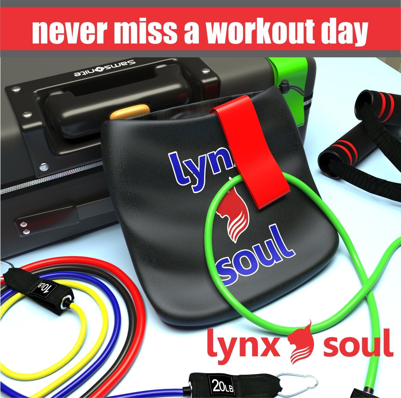 16 PCS Premium Quality - Pro Resistance Rubber Band Set by LYNXSOUL - Complete Exercise KIT - Door Anchor, Ankle Straps, Handles, Tube and Loop Bands for Training and Workout.