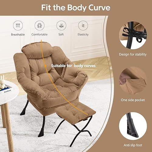 Miniatura 4 de Silla perezosa con otomana plegable, moderna y grande, sofá contemporáneo de ocio con reposabrazos, sofá tapizado, silla de lectura para dormitorio,