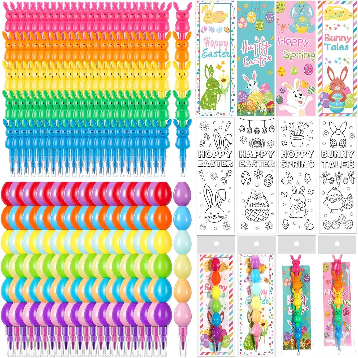 MotiMind 48 Set Easter Crayons Party Favors Bunny Egg Stackable Crayons with Drawable Cards Easter Exchange Gift Basket Stuffer Party Gifts Prize Carnival Bulk