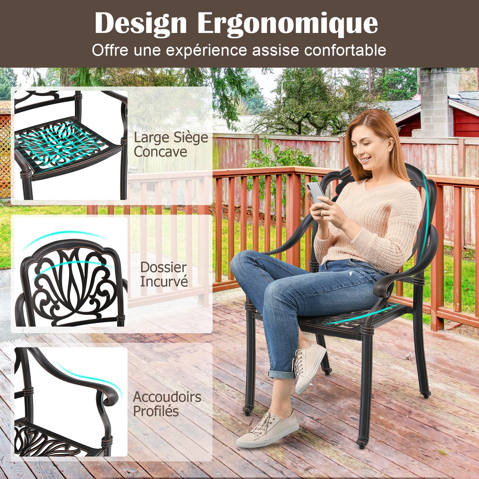 GOPLUS - Juego de 2 sillas de jardín al aire libre de aluminio, 66 x 62 x 93 cm, sillón de jardín de metal apilables con apoyabrazos, patines de pie ajustables, apto para terraza, patio, balcón y